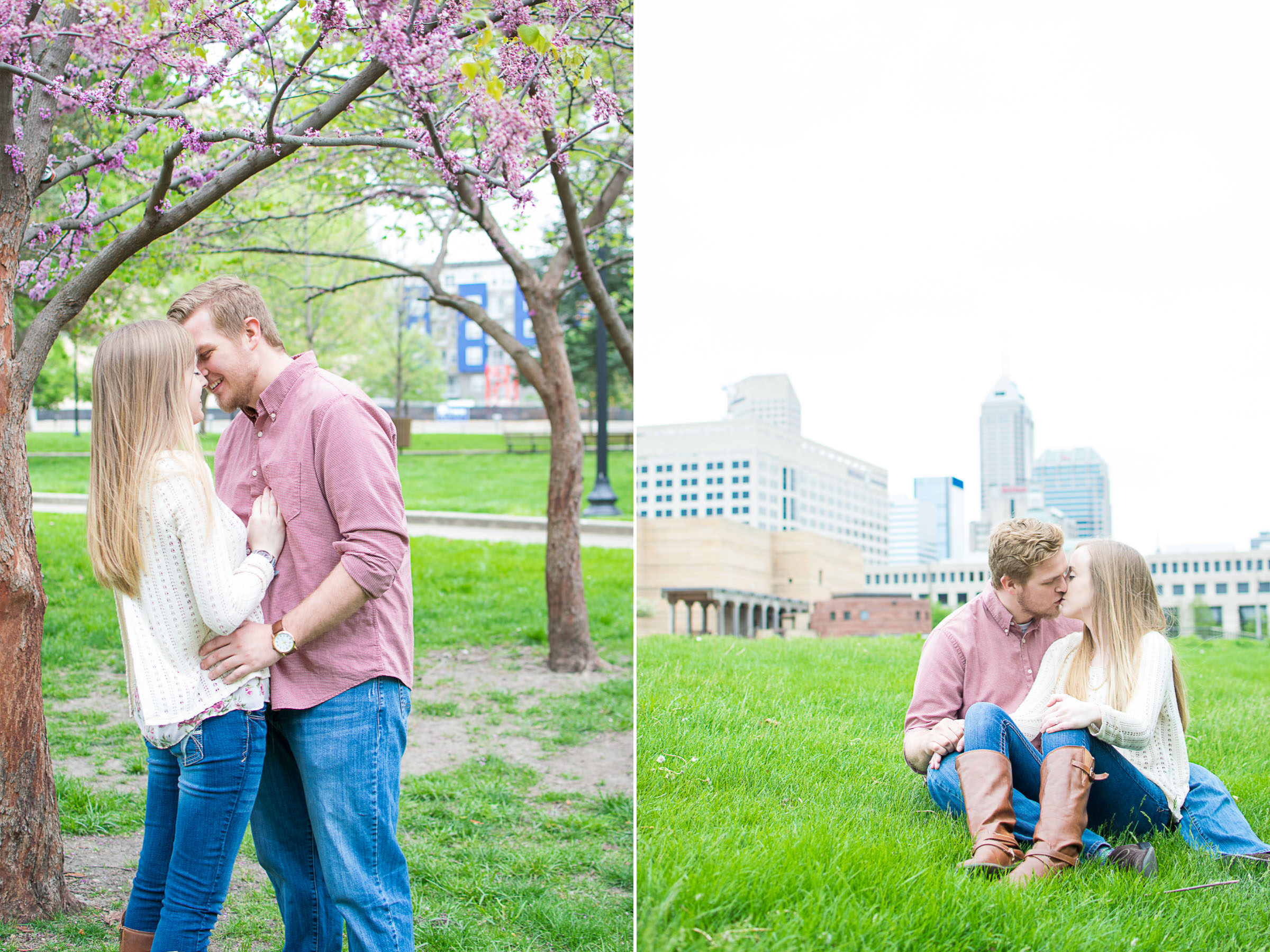 indianapolis couple kiss during spring engagement session