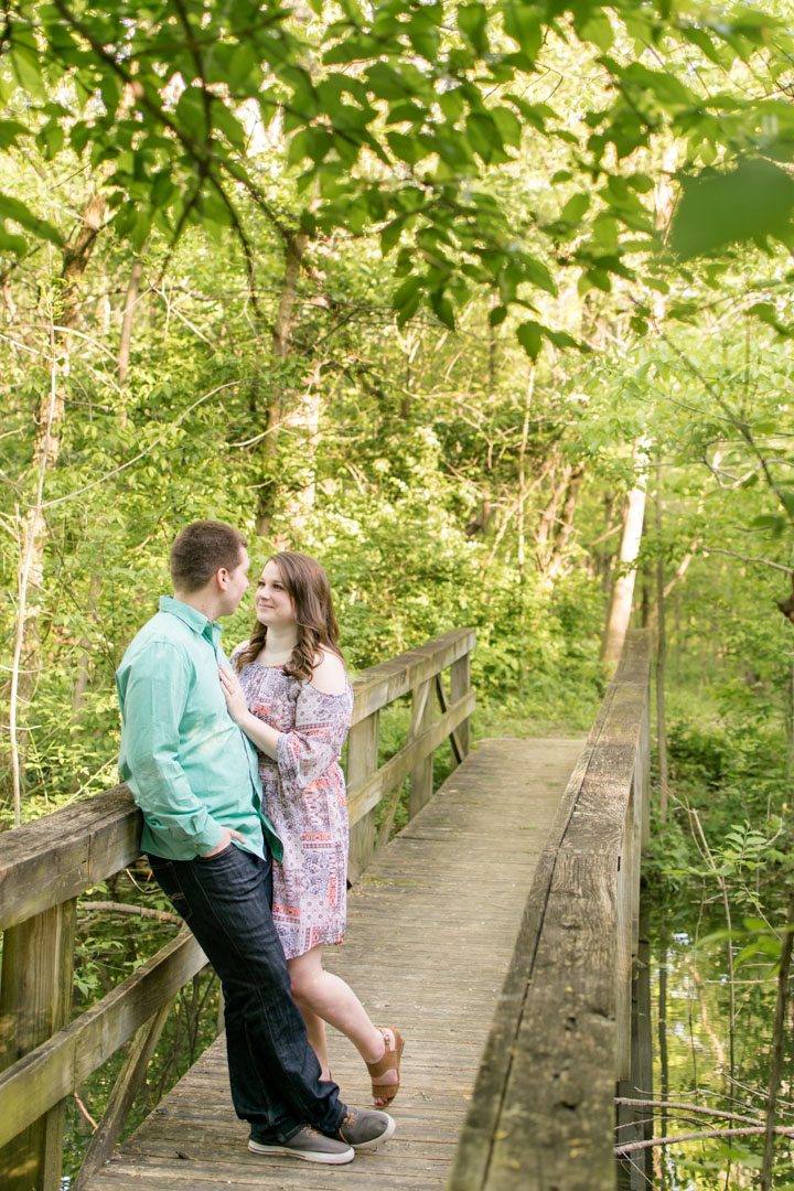 Couple on bridge in Zionsville during Engagement Session