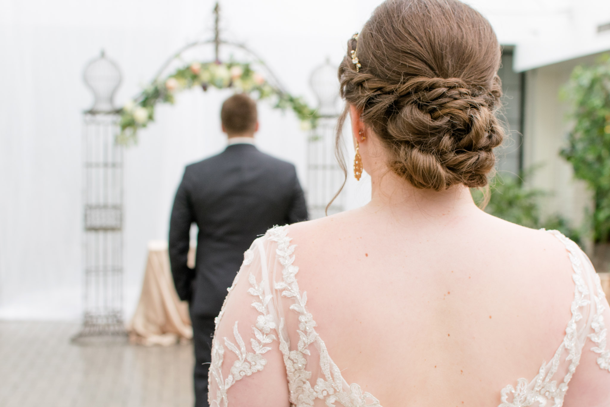 Bride waits to see groom during first look