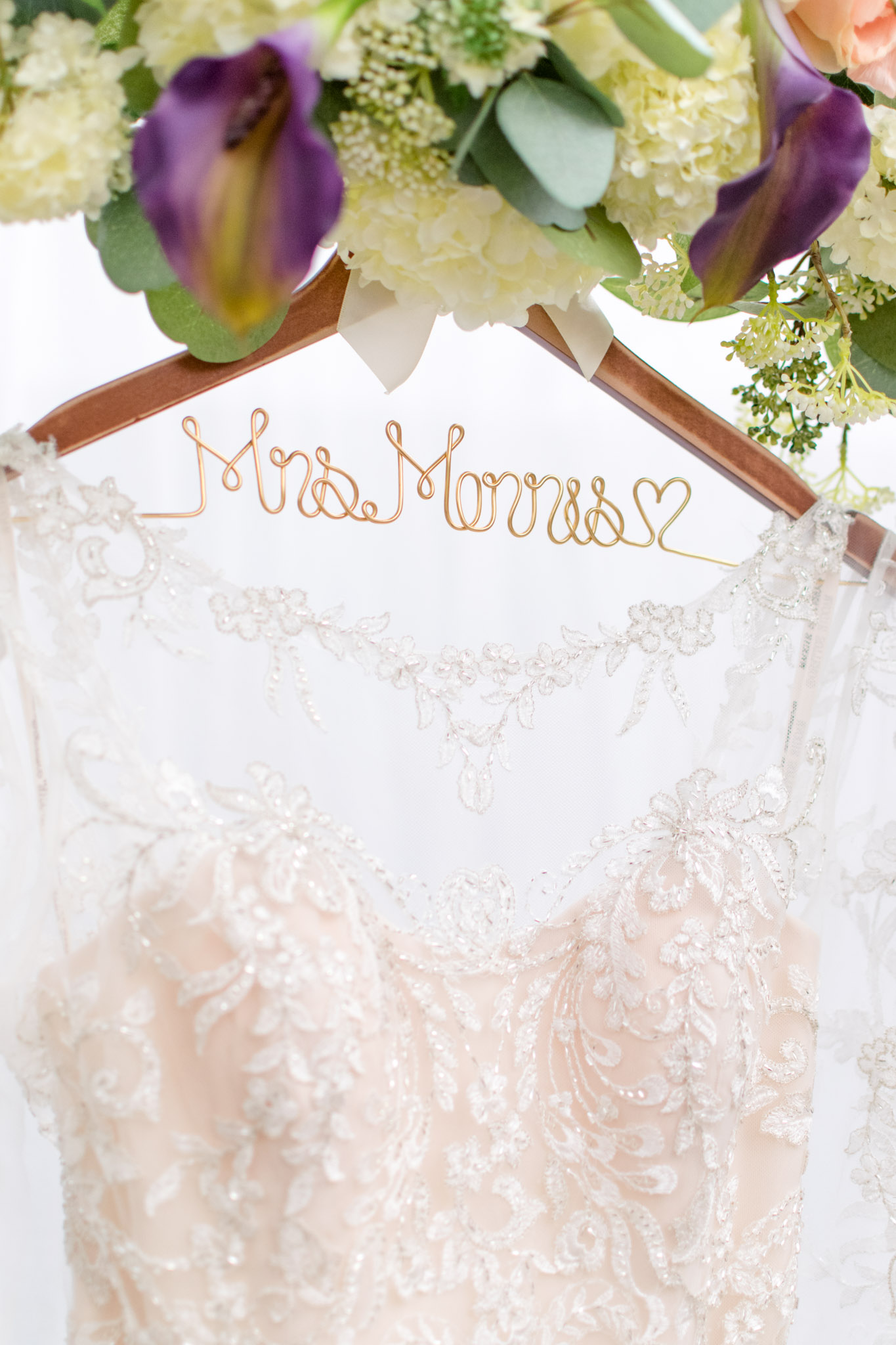 Bride's personalized hanger for wedding dress