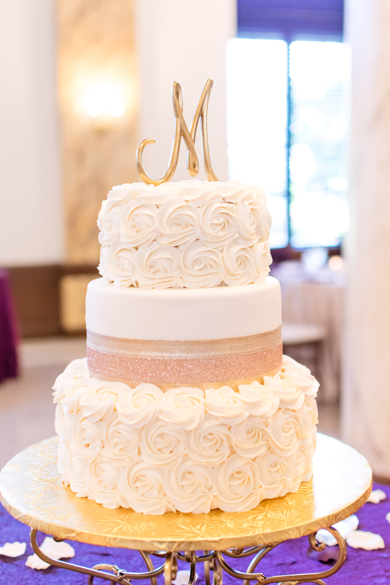 Cream Wedding Cake with M Topper