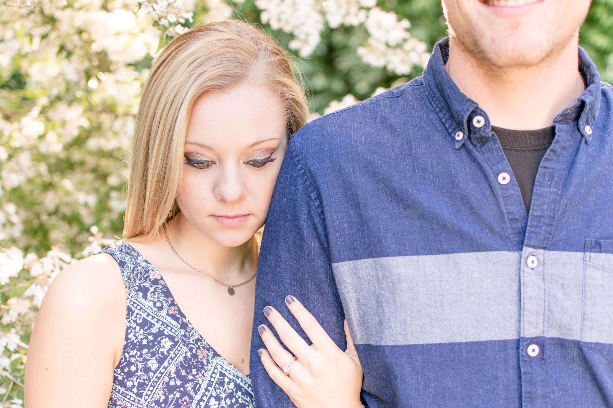 Bride looks down during Indianapolis Engagement Session