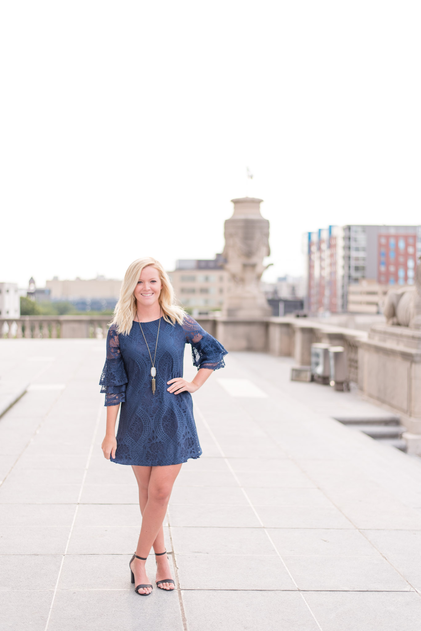 Senior stands on Indiana War Memorial Platform.