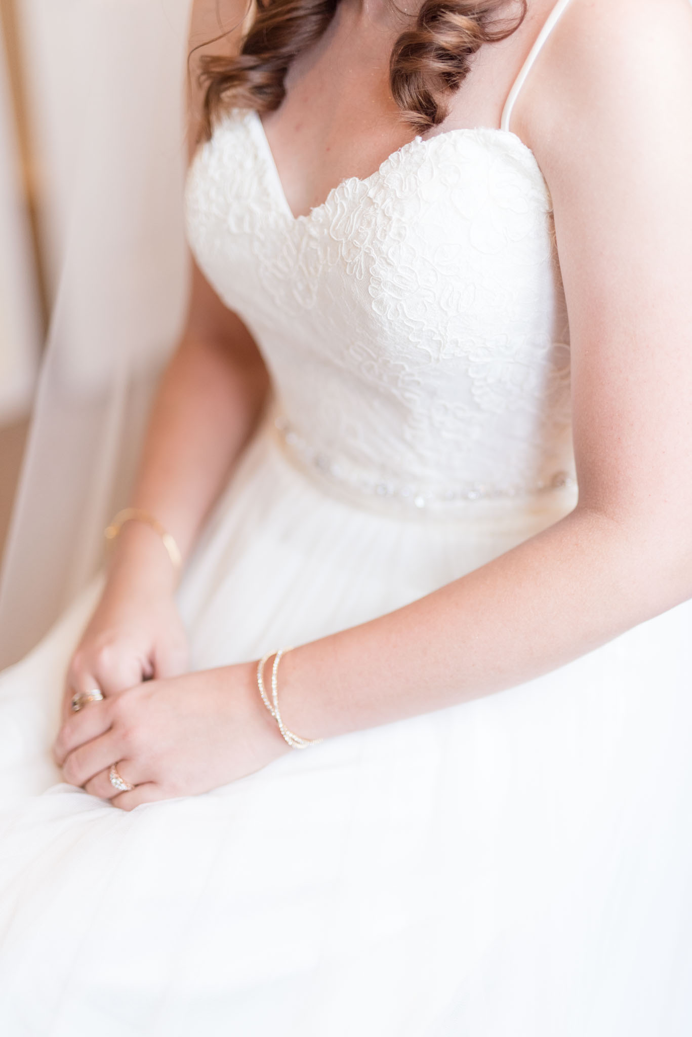 Bride's wedding dress and jewelry