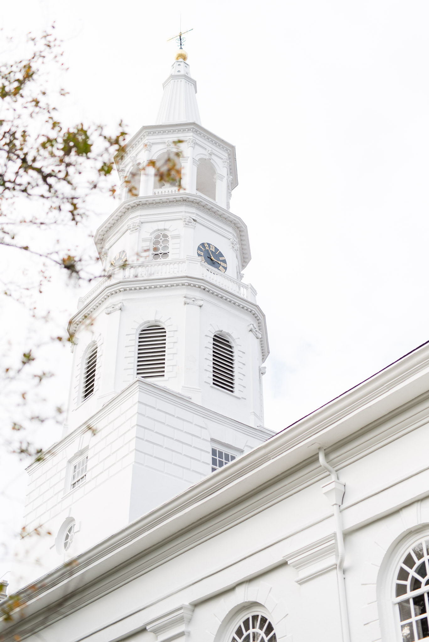 White steeple in fall in Charleston