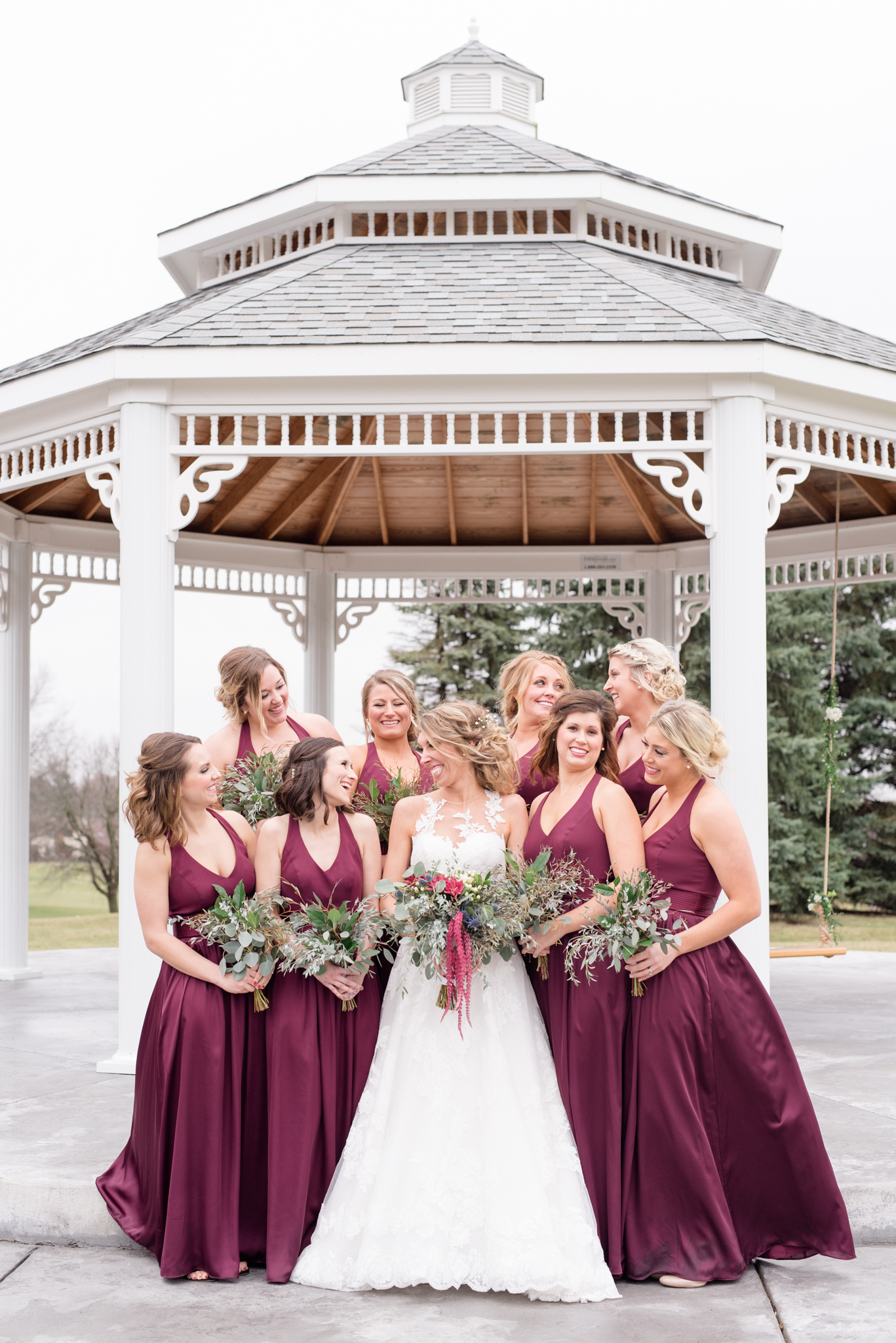 Bride and Bridal Party laughs.
