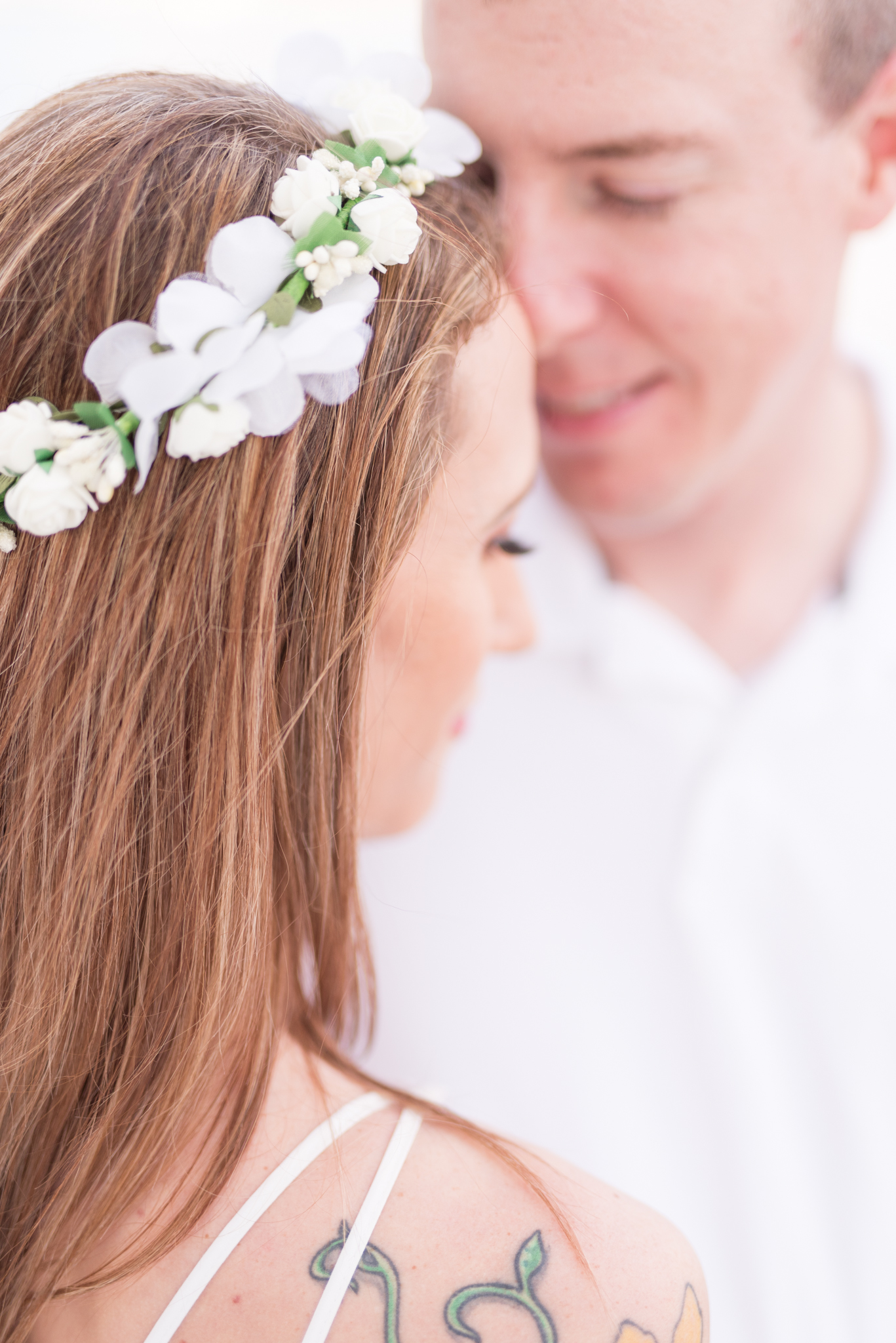 Woman wears flower crown to St. Petersburg engagement session.