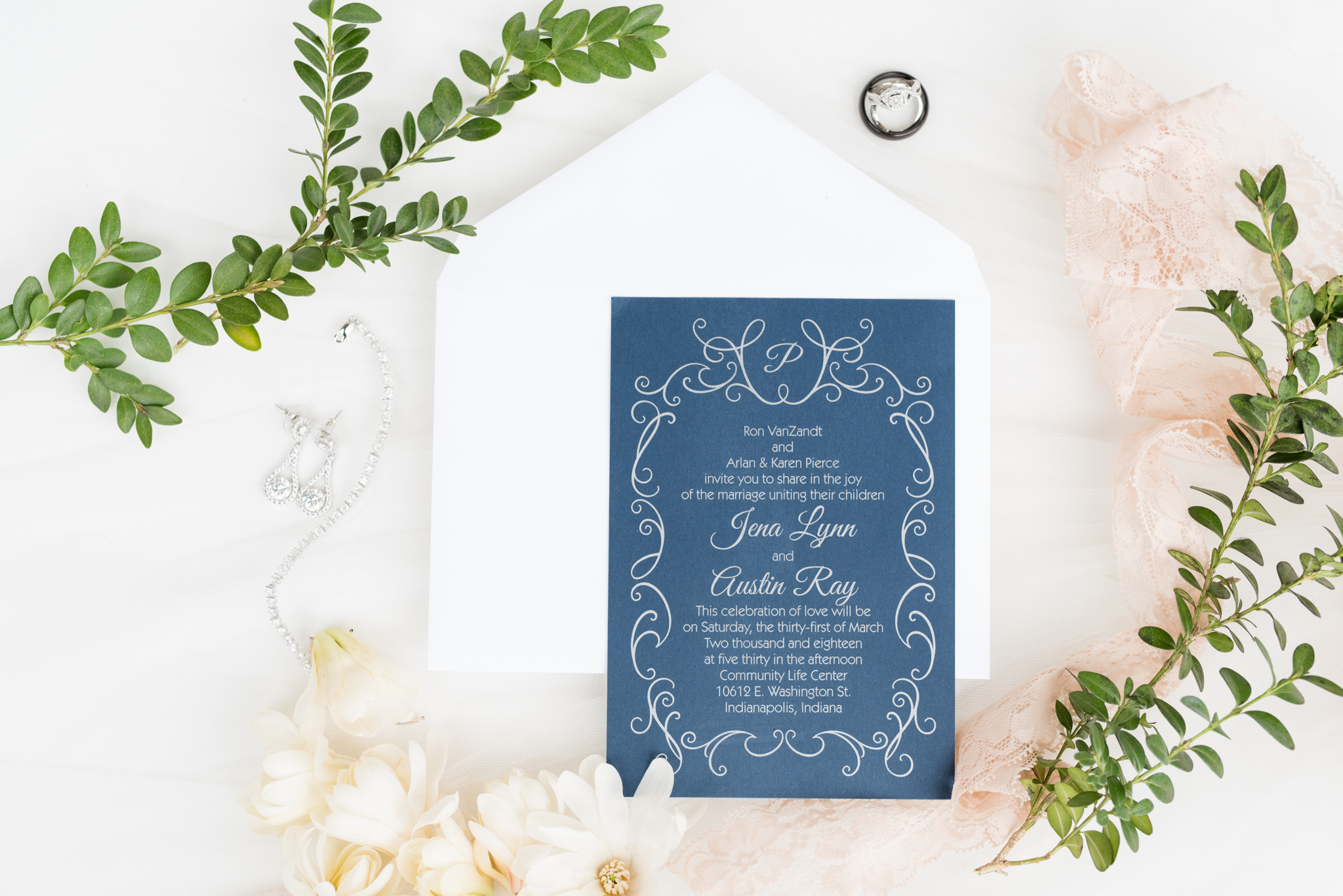 Navy Blue and Pink Invitation Suite