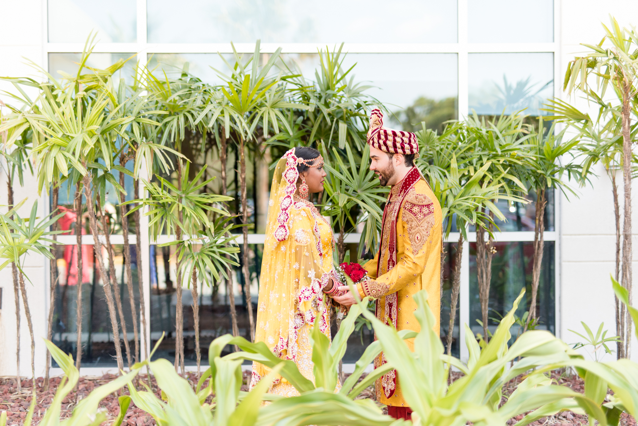 Bride and groom during first look.