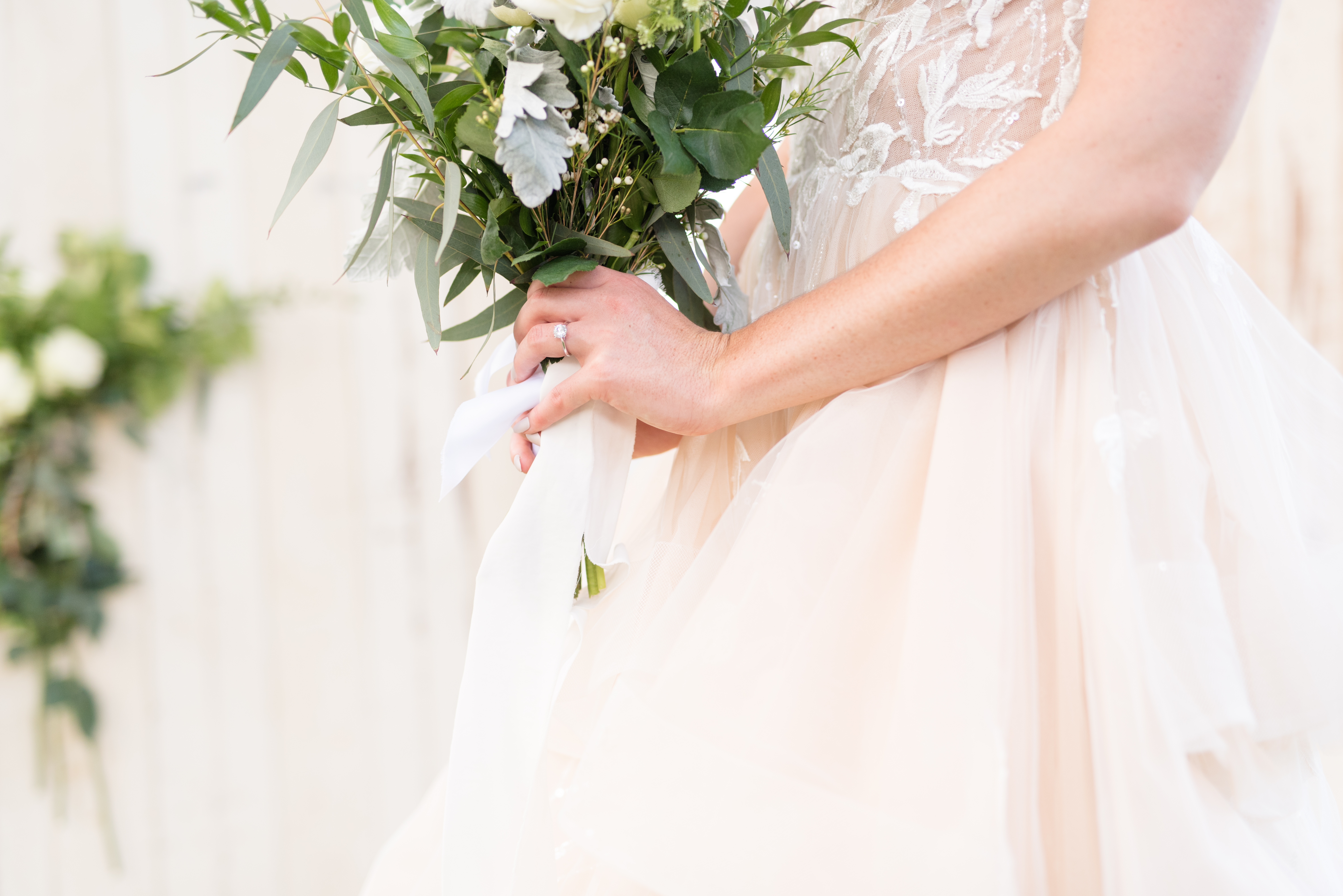 closeup of bride holding bouquet