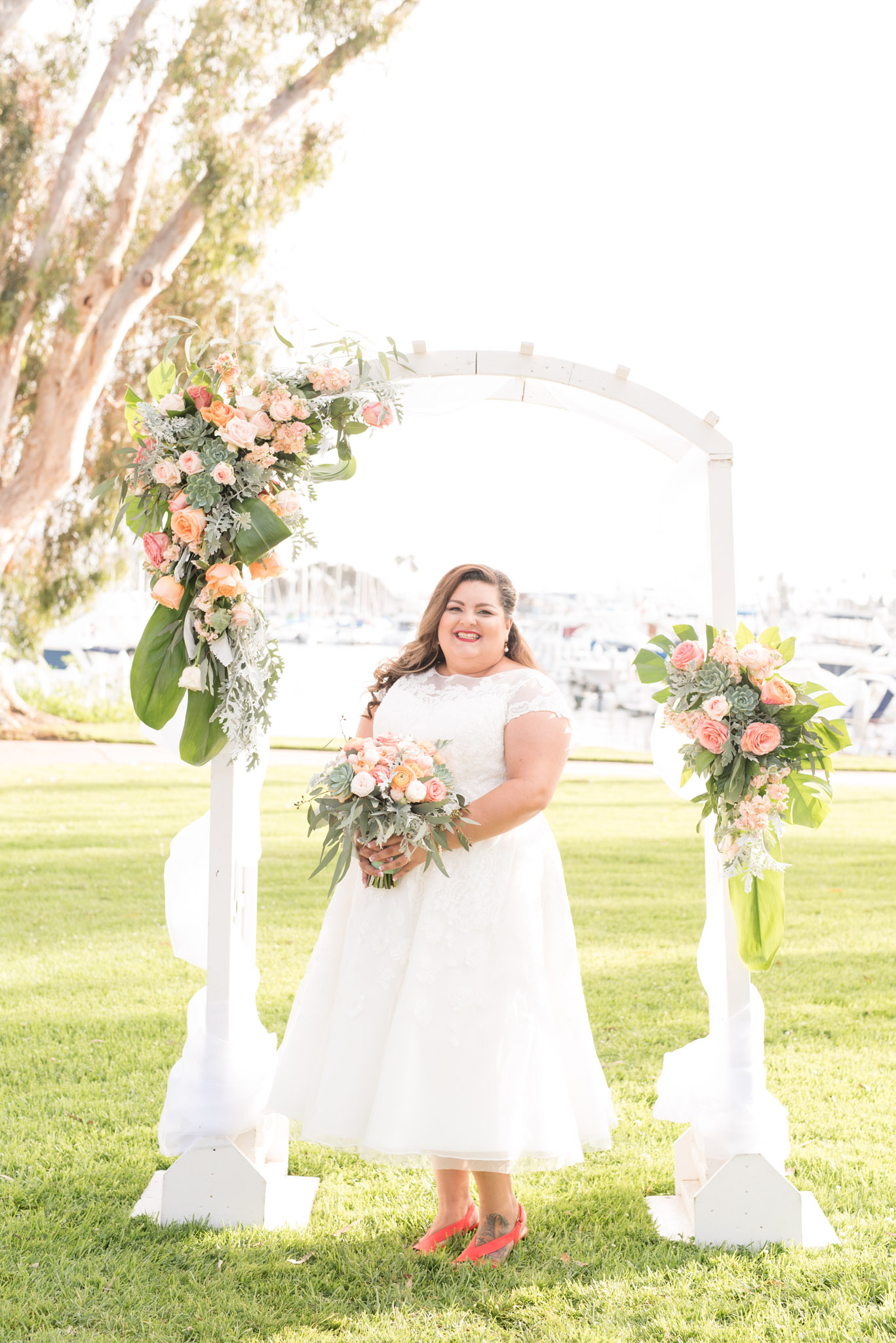 San Diego bride smiles at camera.