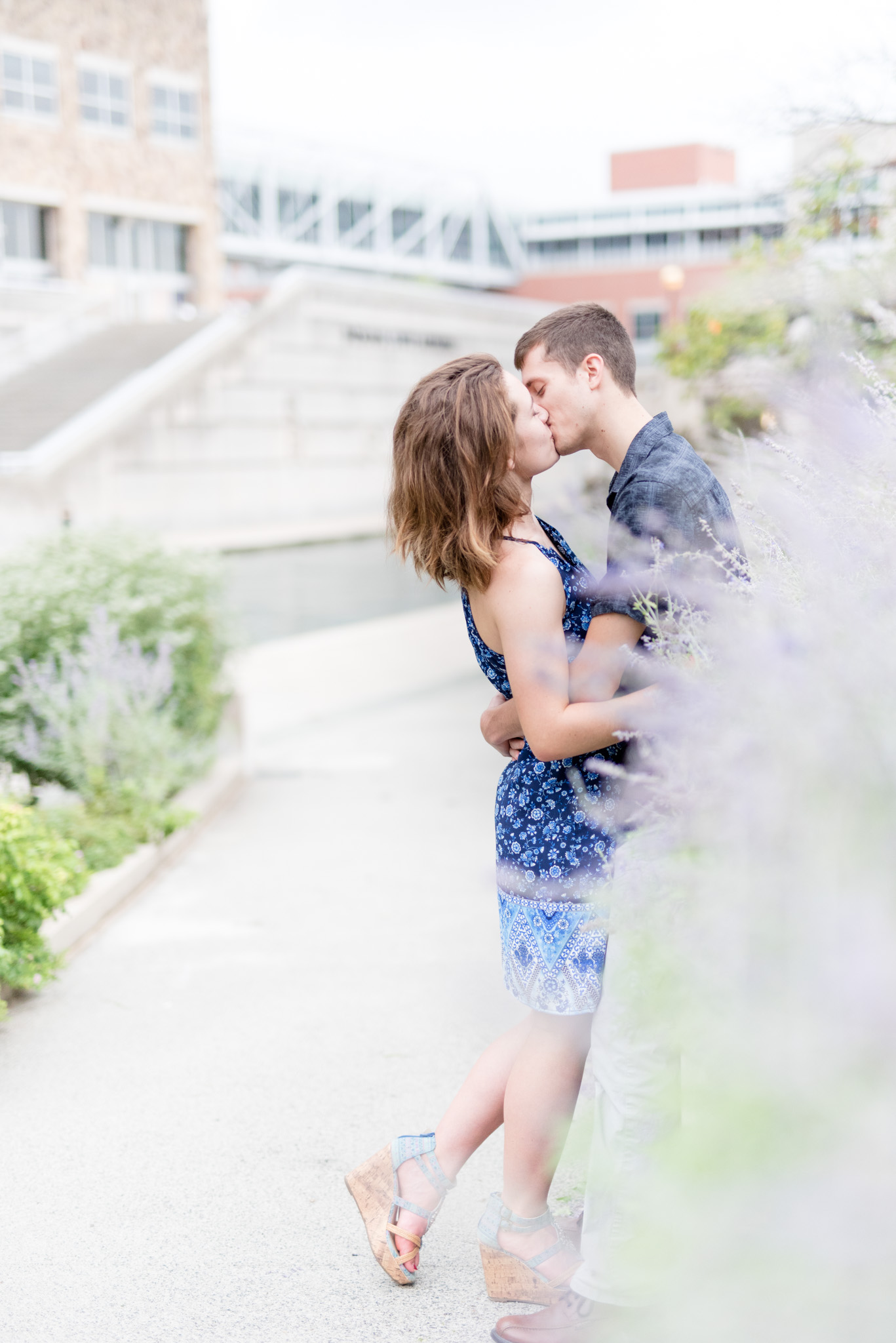 Couple kisses in lavender.