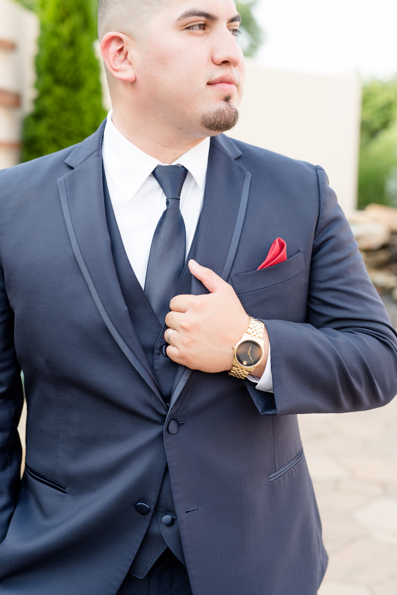 Groom shows off new watch.