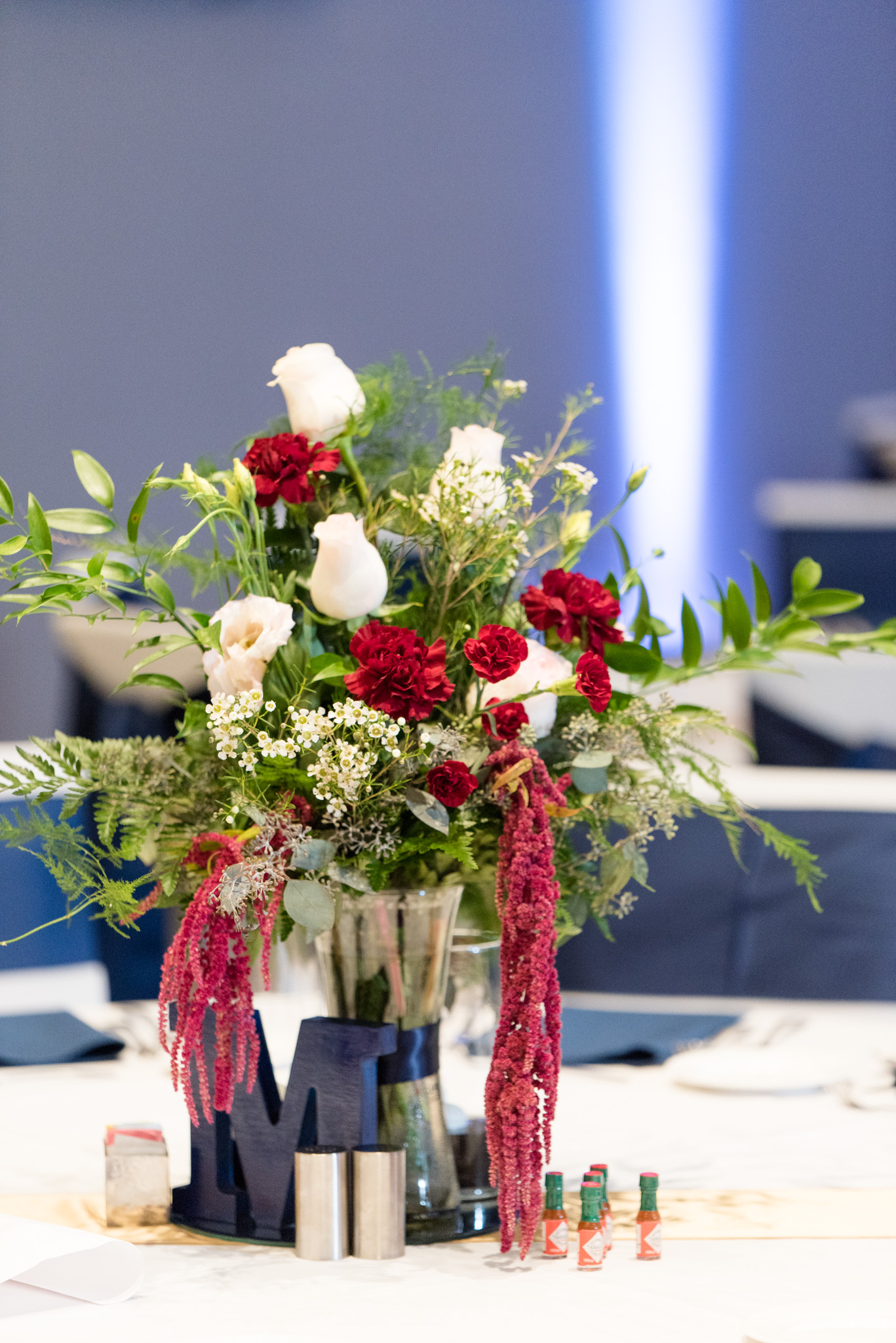 Flowers at wedding reception.