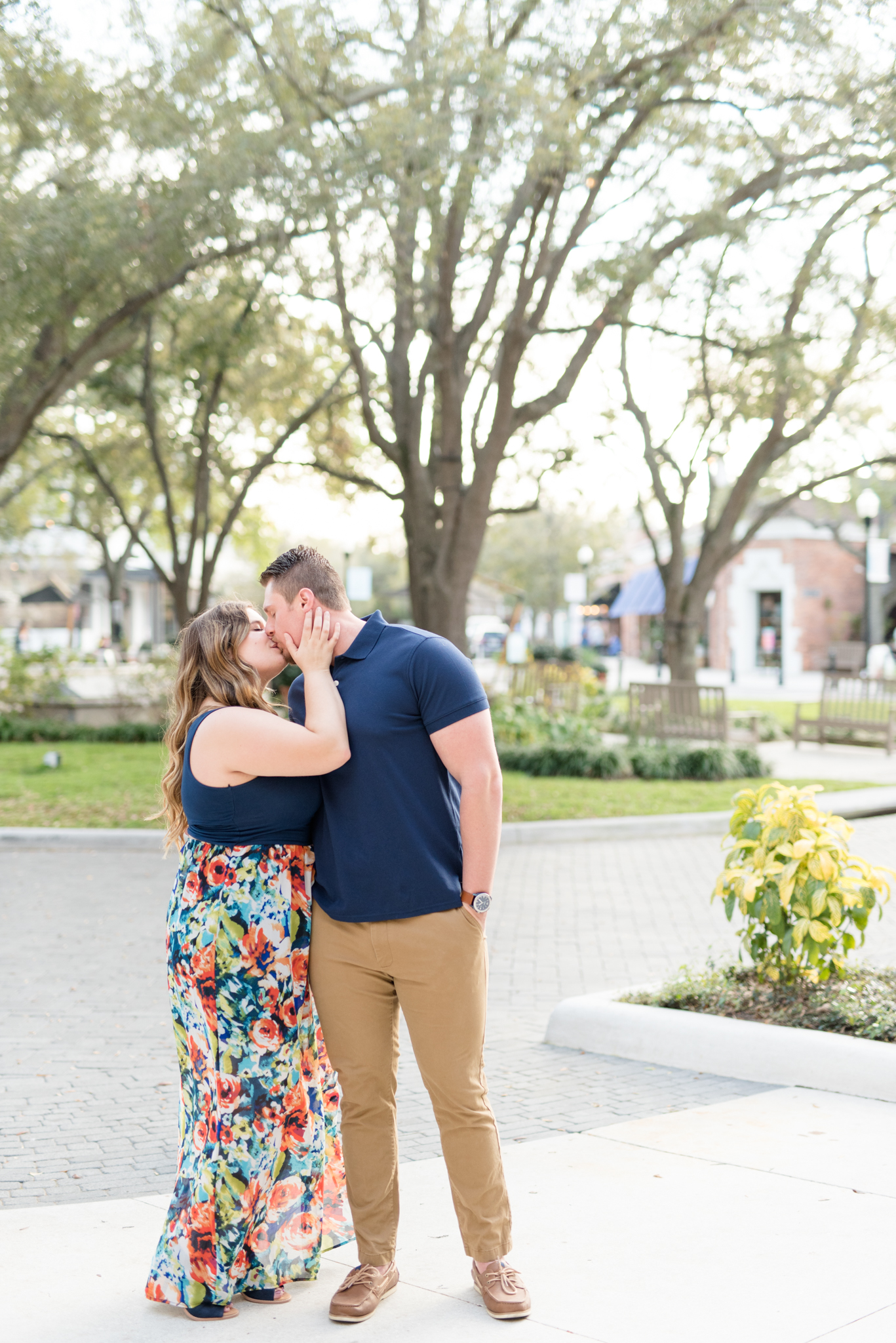 Couple kisses in urban park in Tampa