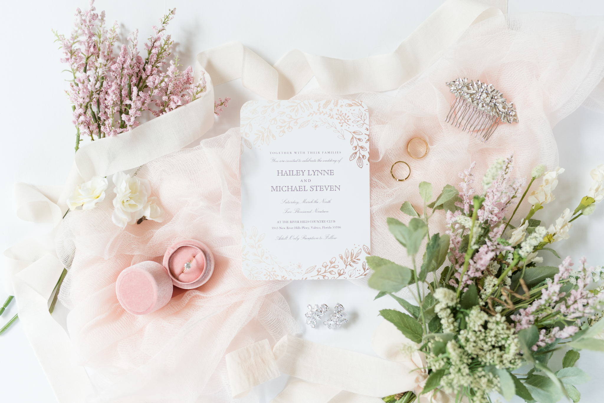 Wedding details and floral arrangements.