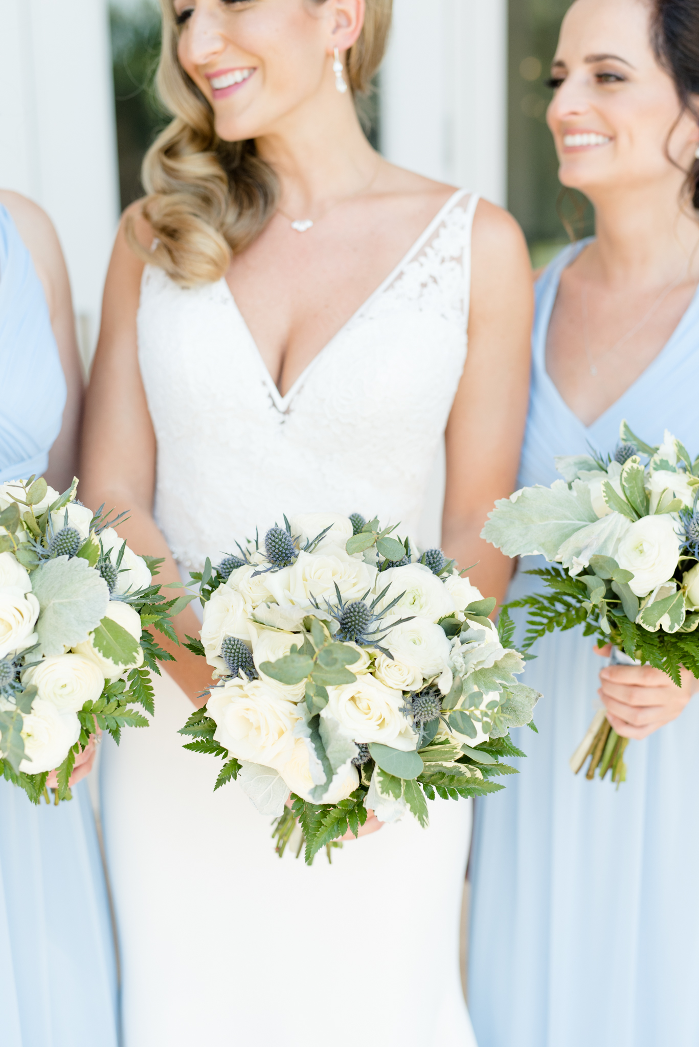 Closeup of bridal party flowers.