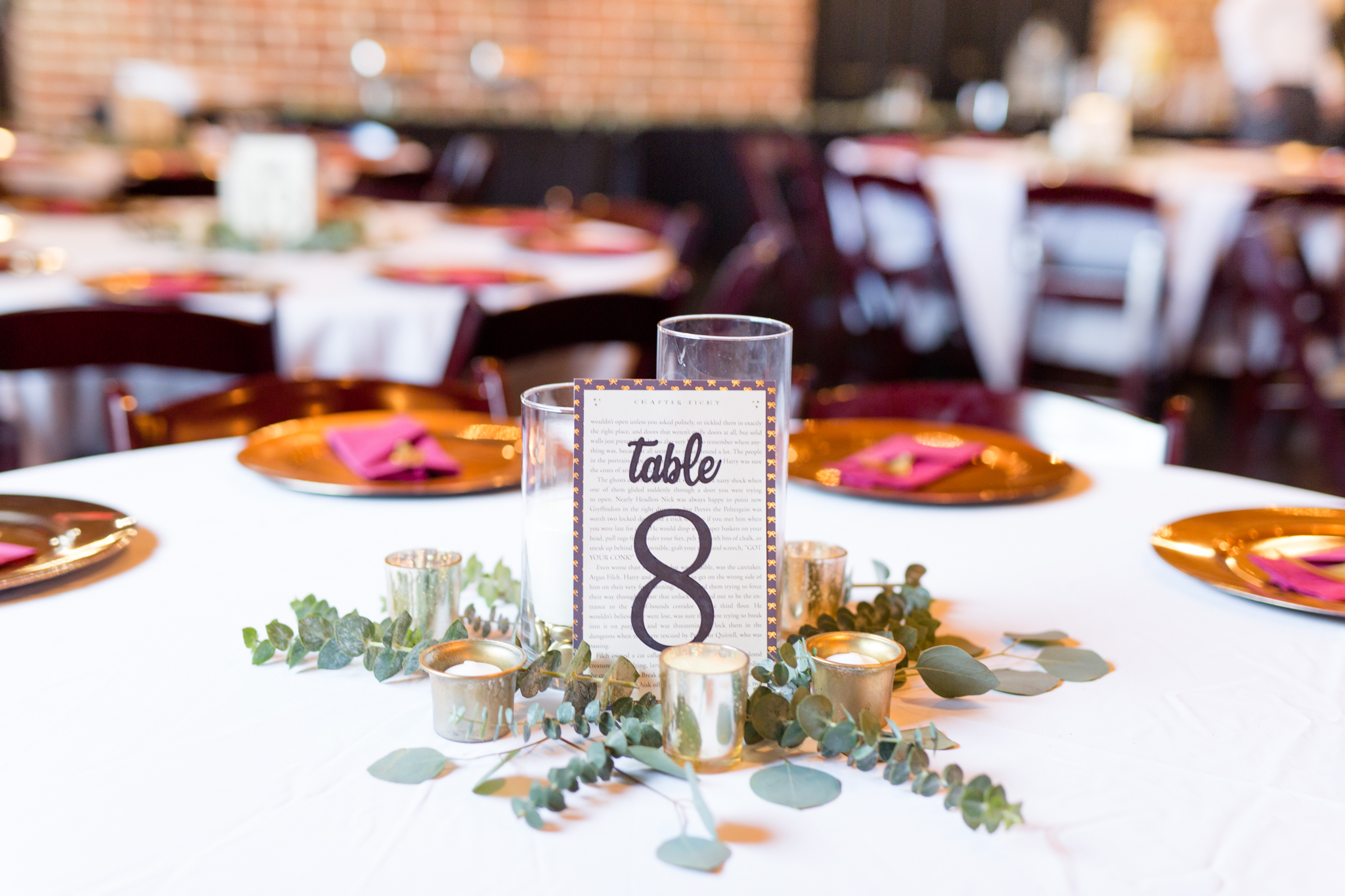 Table decor at Winter Park wedding reception.