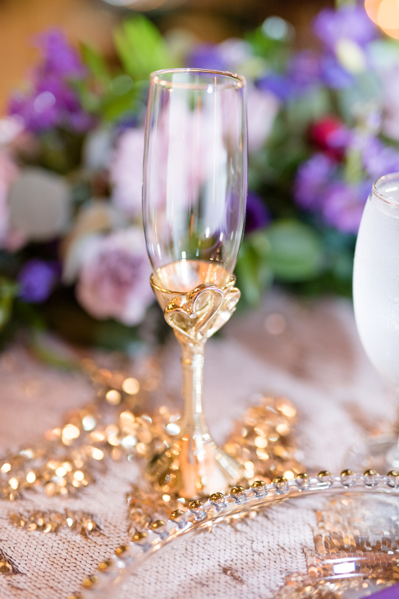 Champagne flutes at wedding reception.