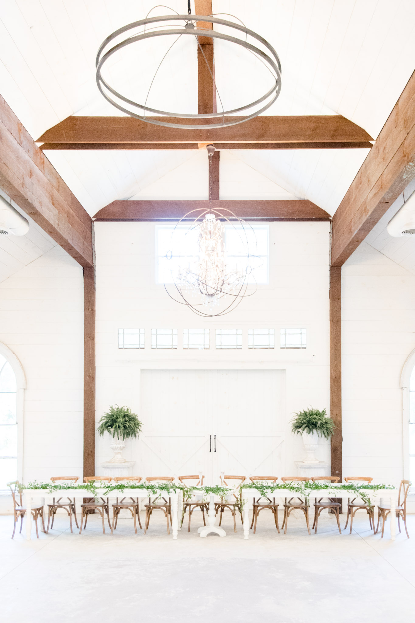 White and wood reception venue.