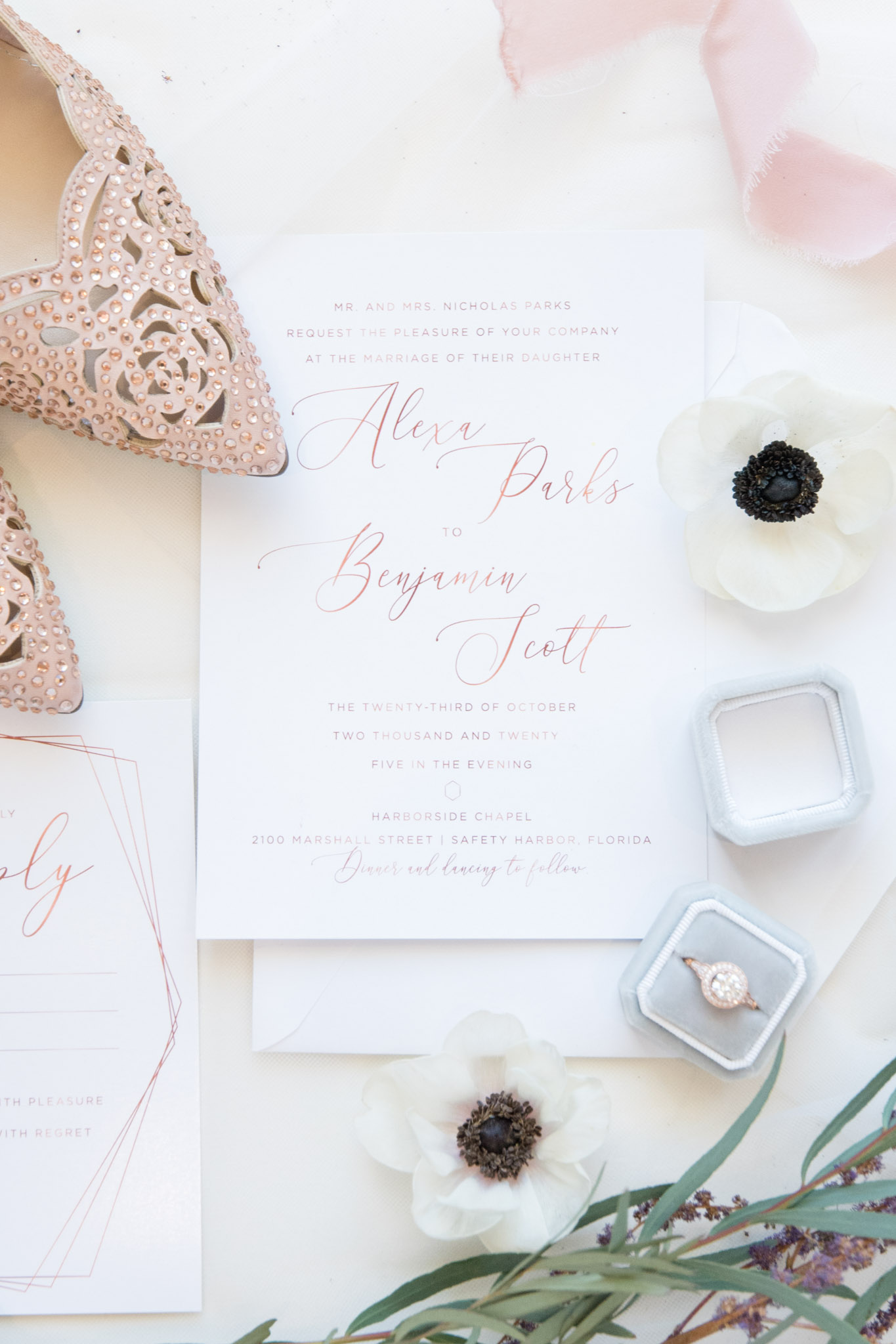 wedding invitation and decor