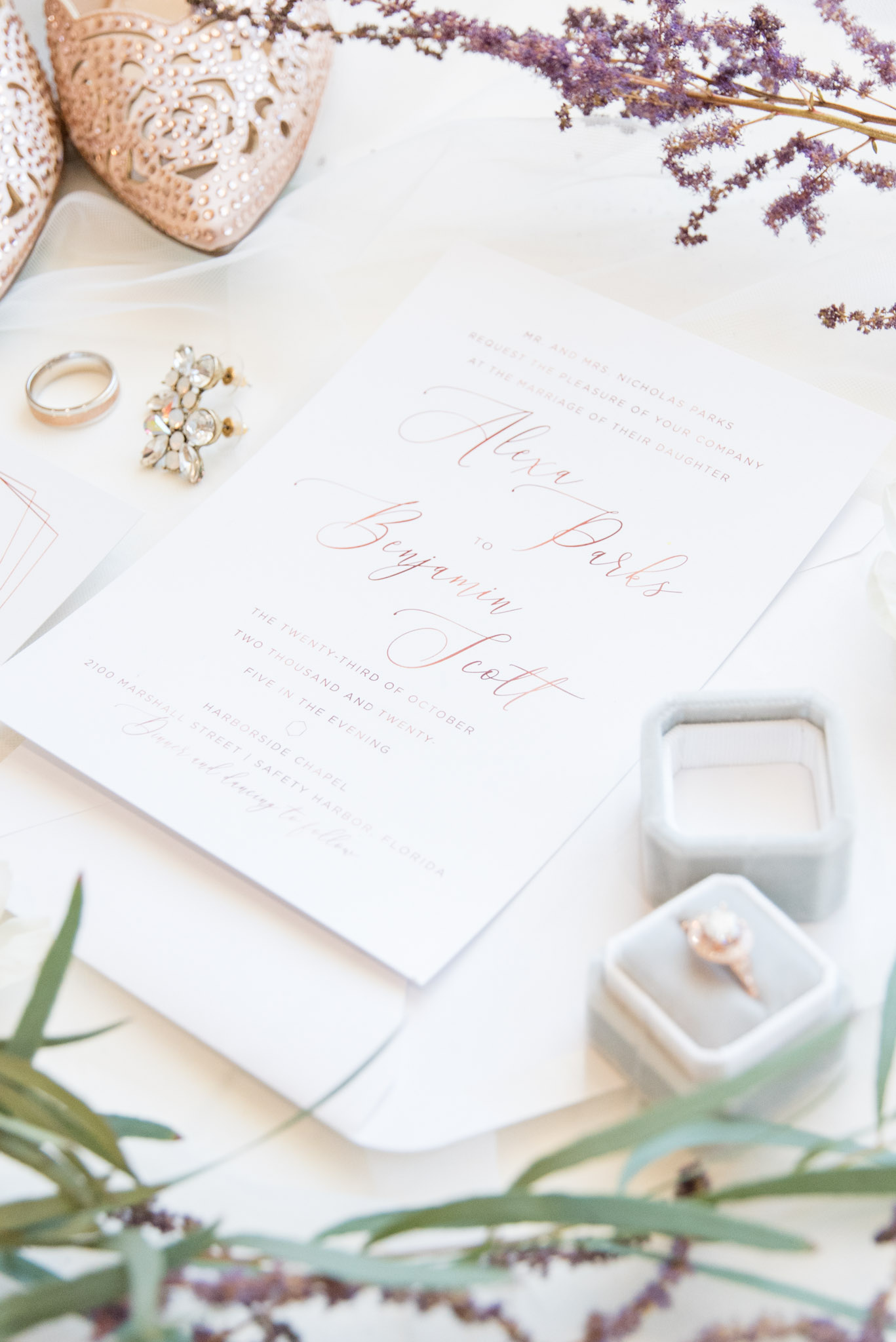 Wedding invitations with lavender.