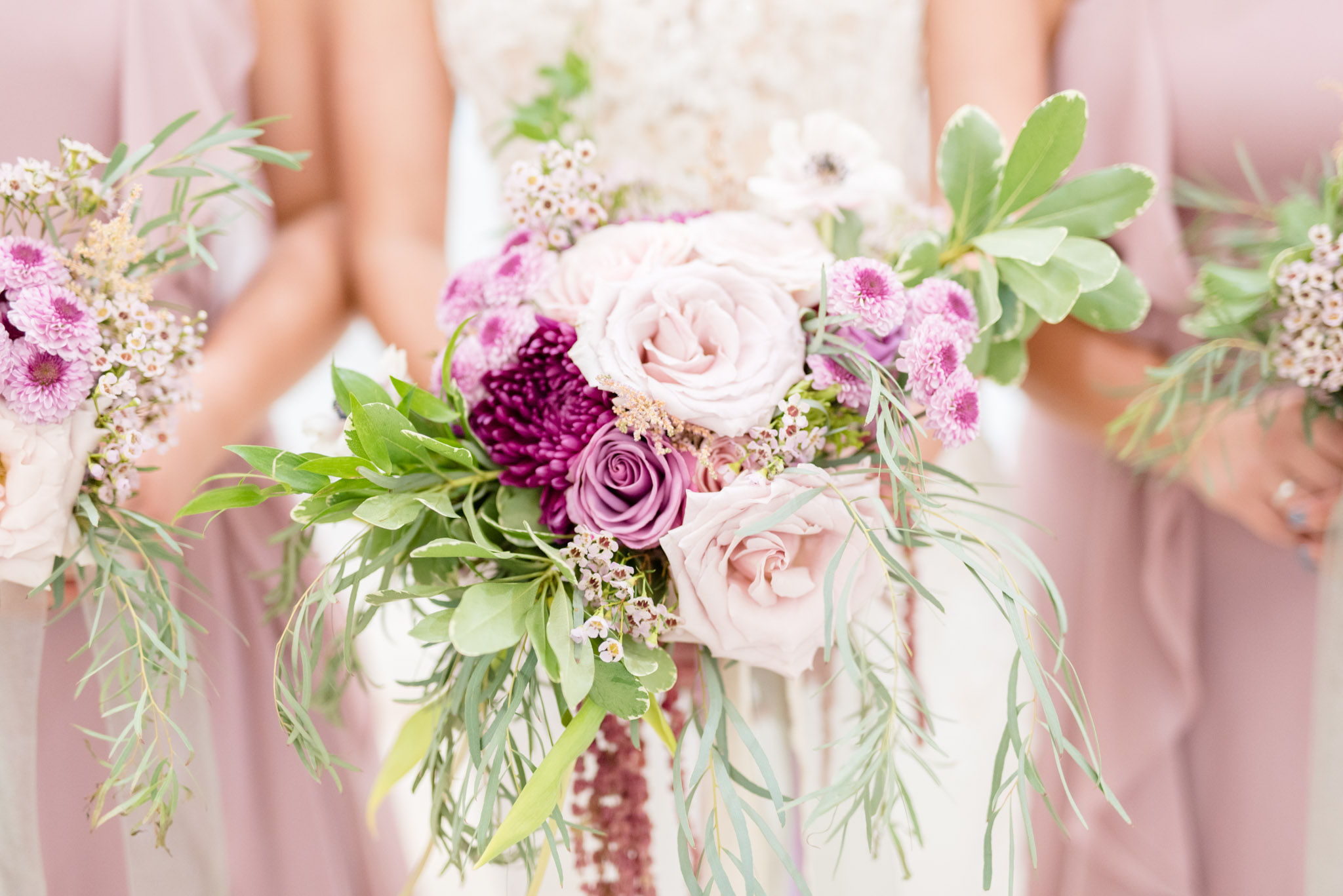 Bride's bouquet and bridesmaid's bouquet.