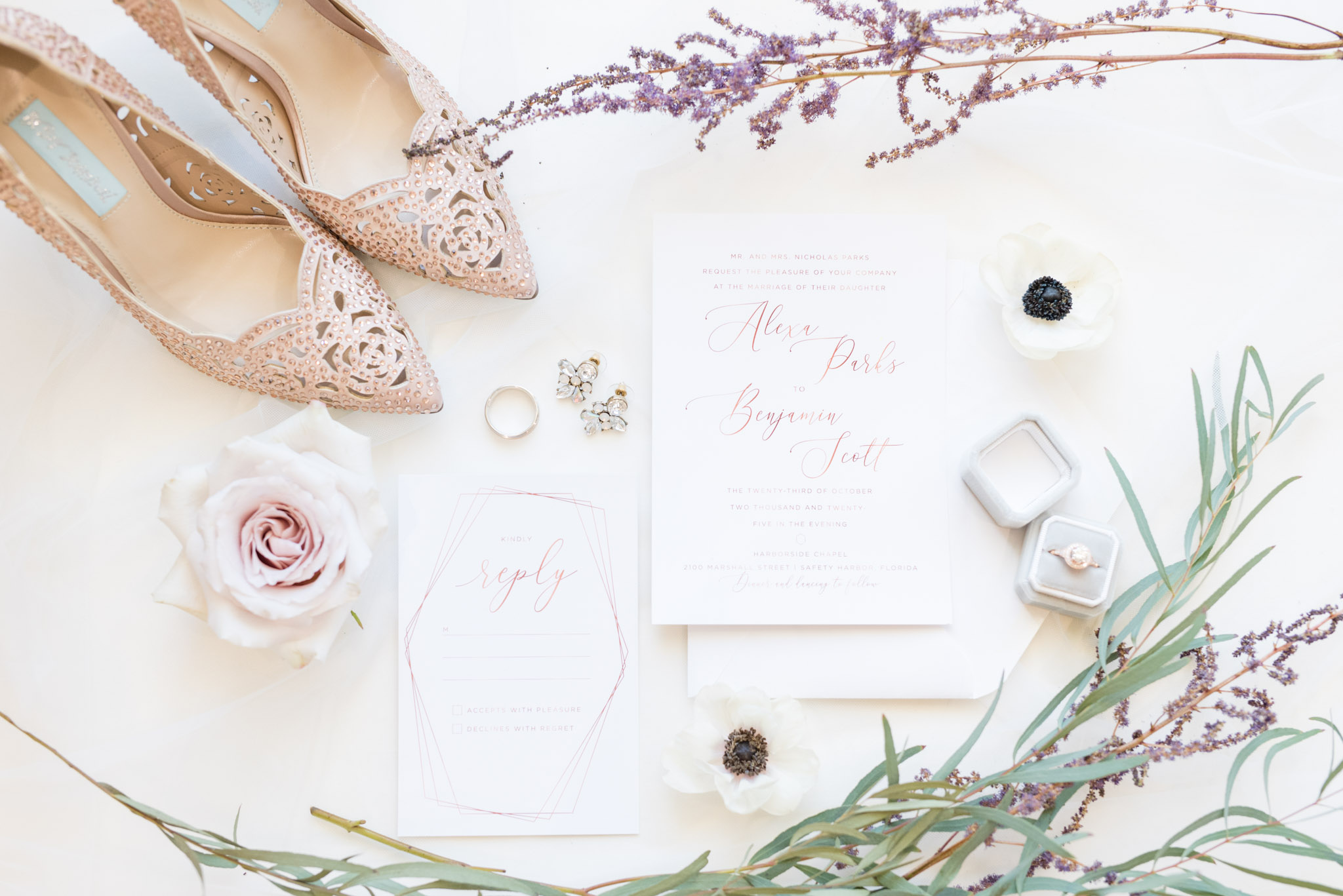 Wedding invitations and lavender.