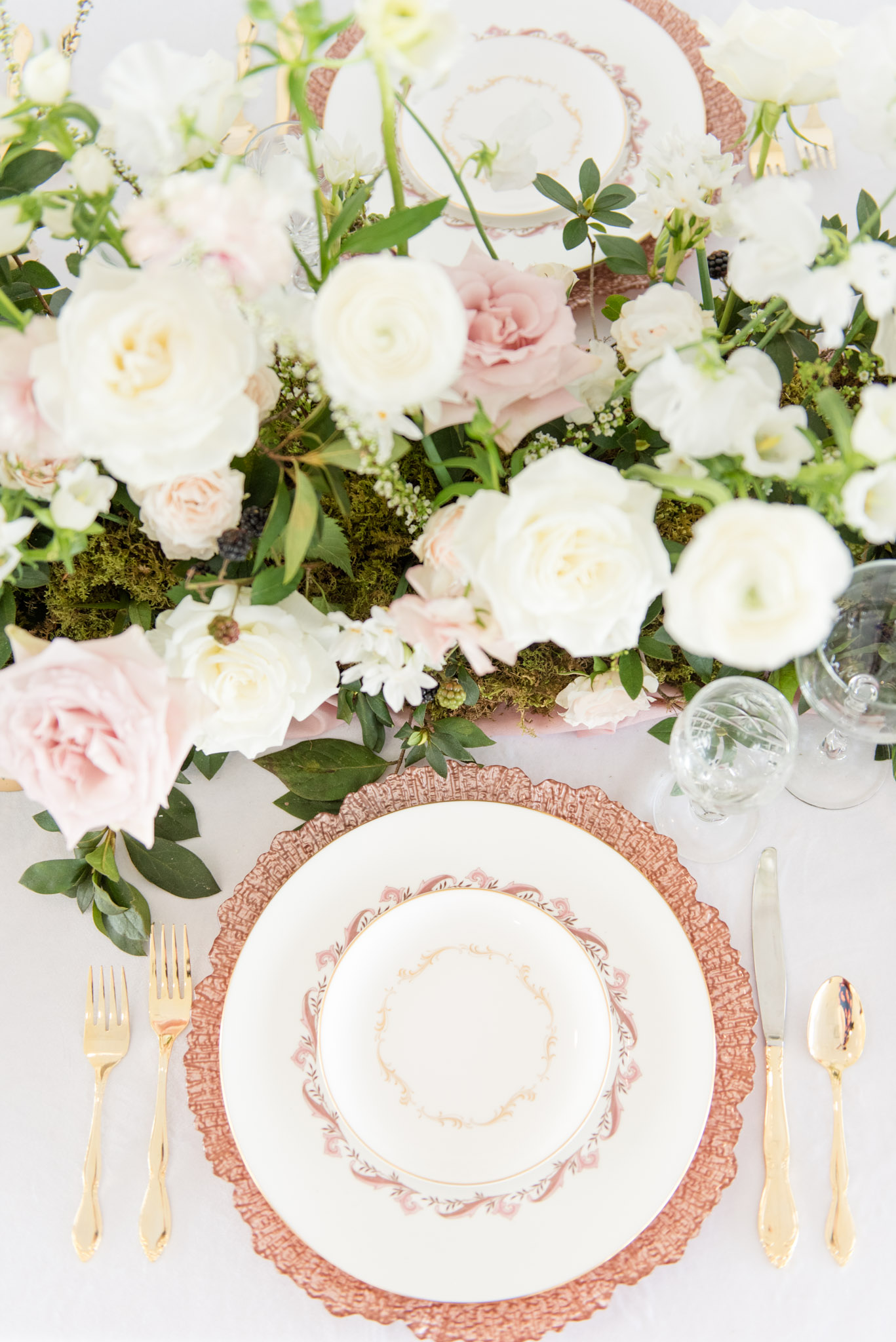 Blush and white table setting