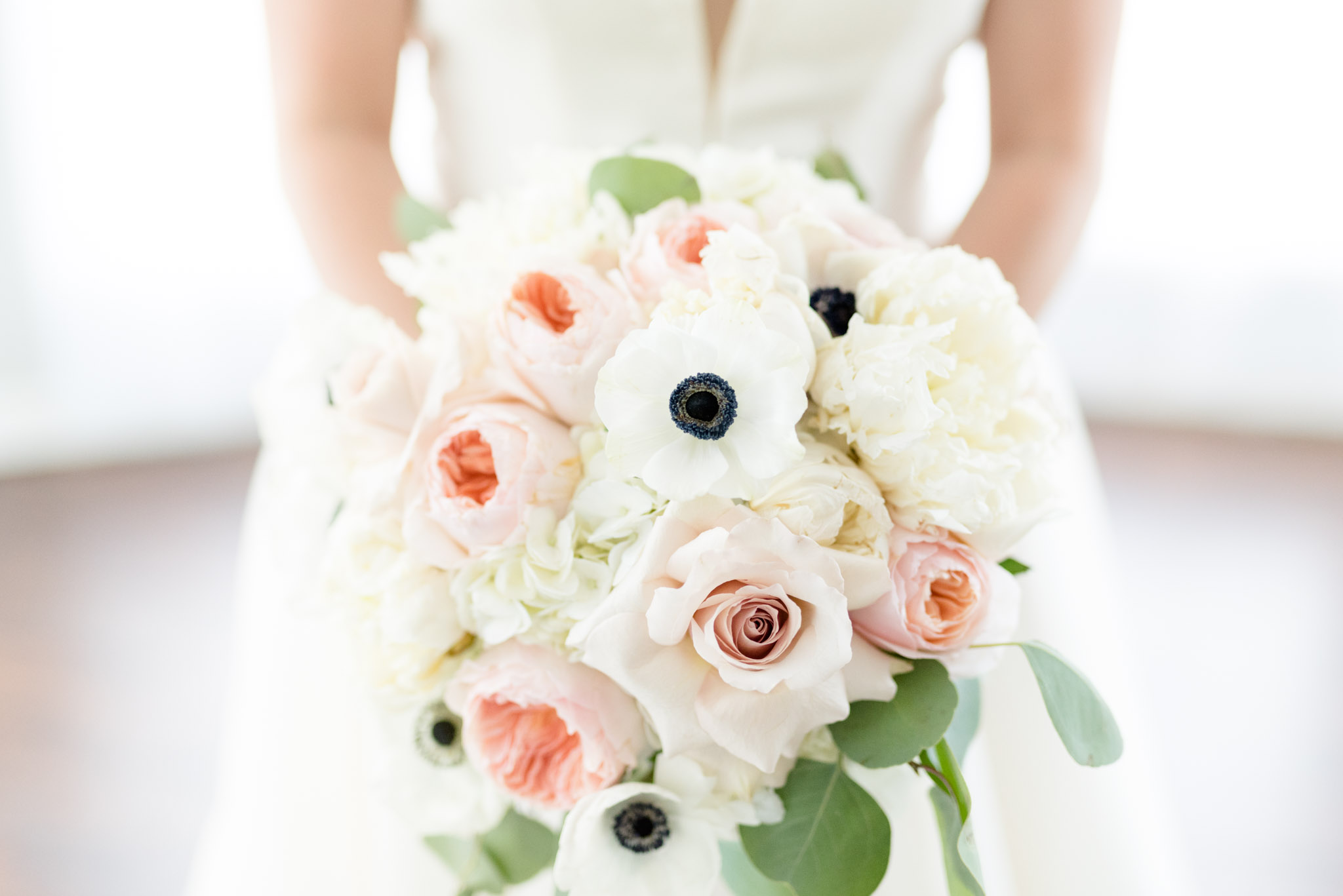 Closeup of bridal bouquet.