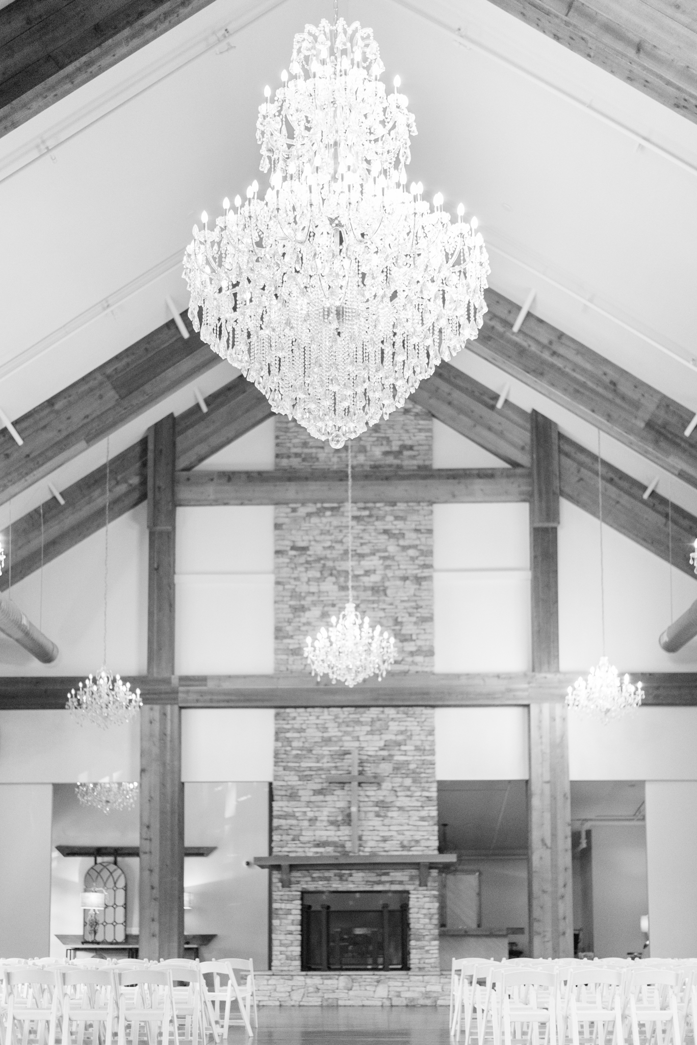 Wedding venue with chandeliers. 