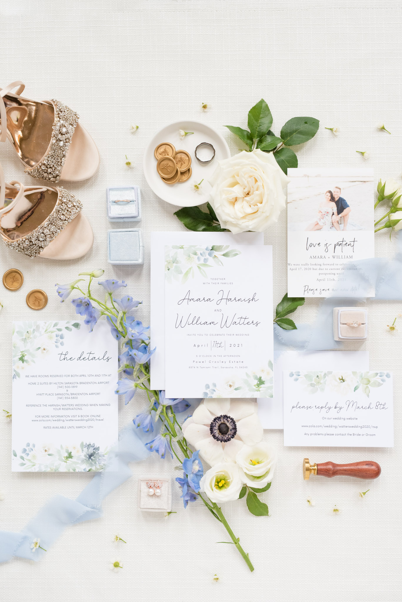 Wedding invitations with bride's details.