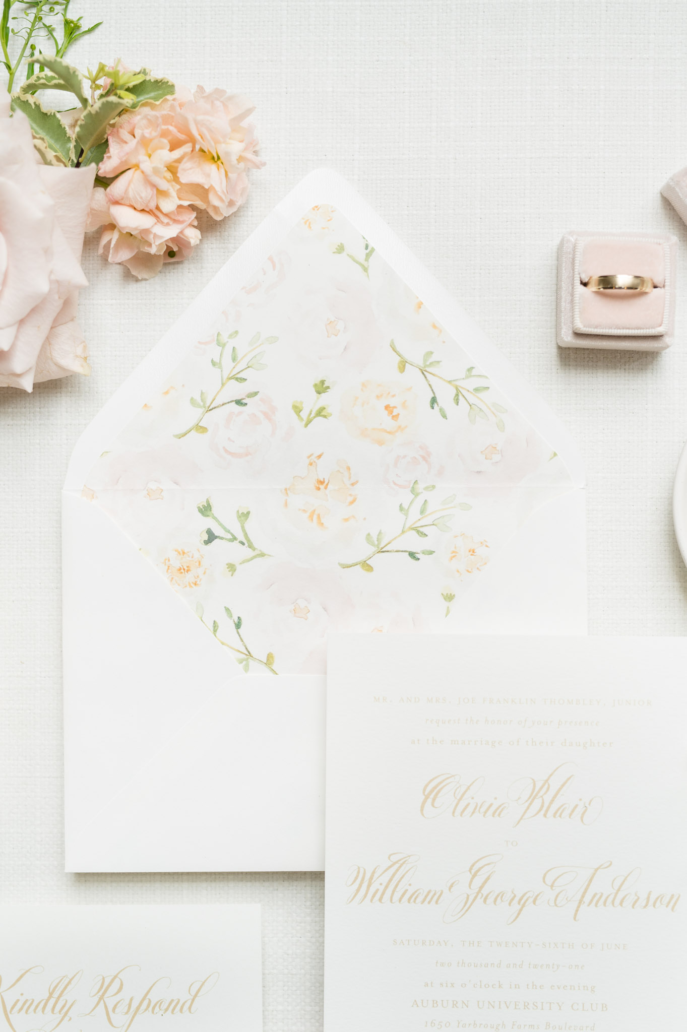 Watercolor floral invitation liners.