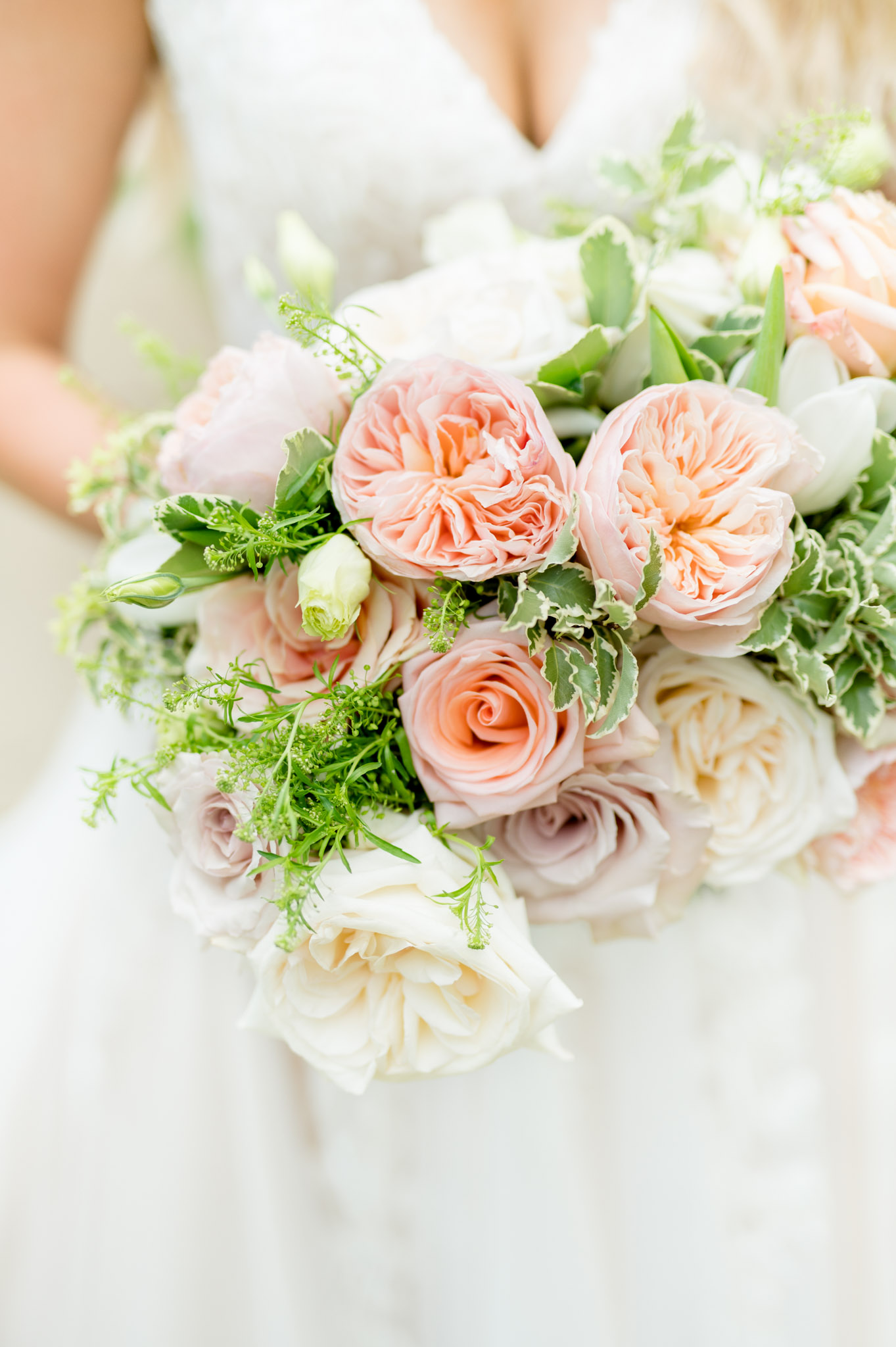 Closeup of bridal bouquet.