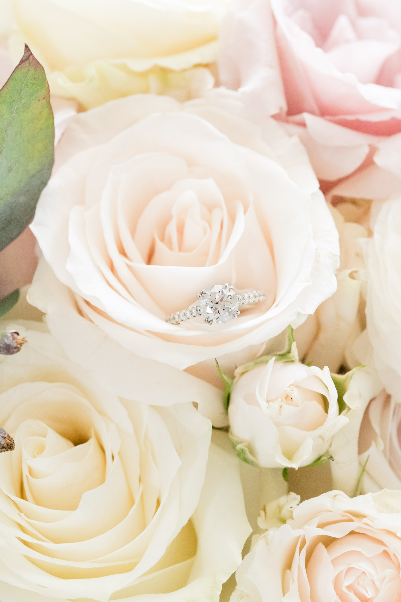 Wedding flowers and engagement ring.
