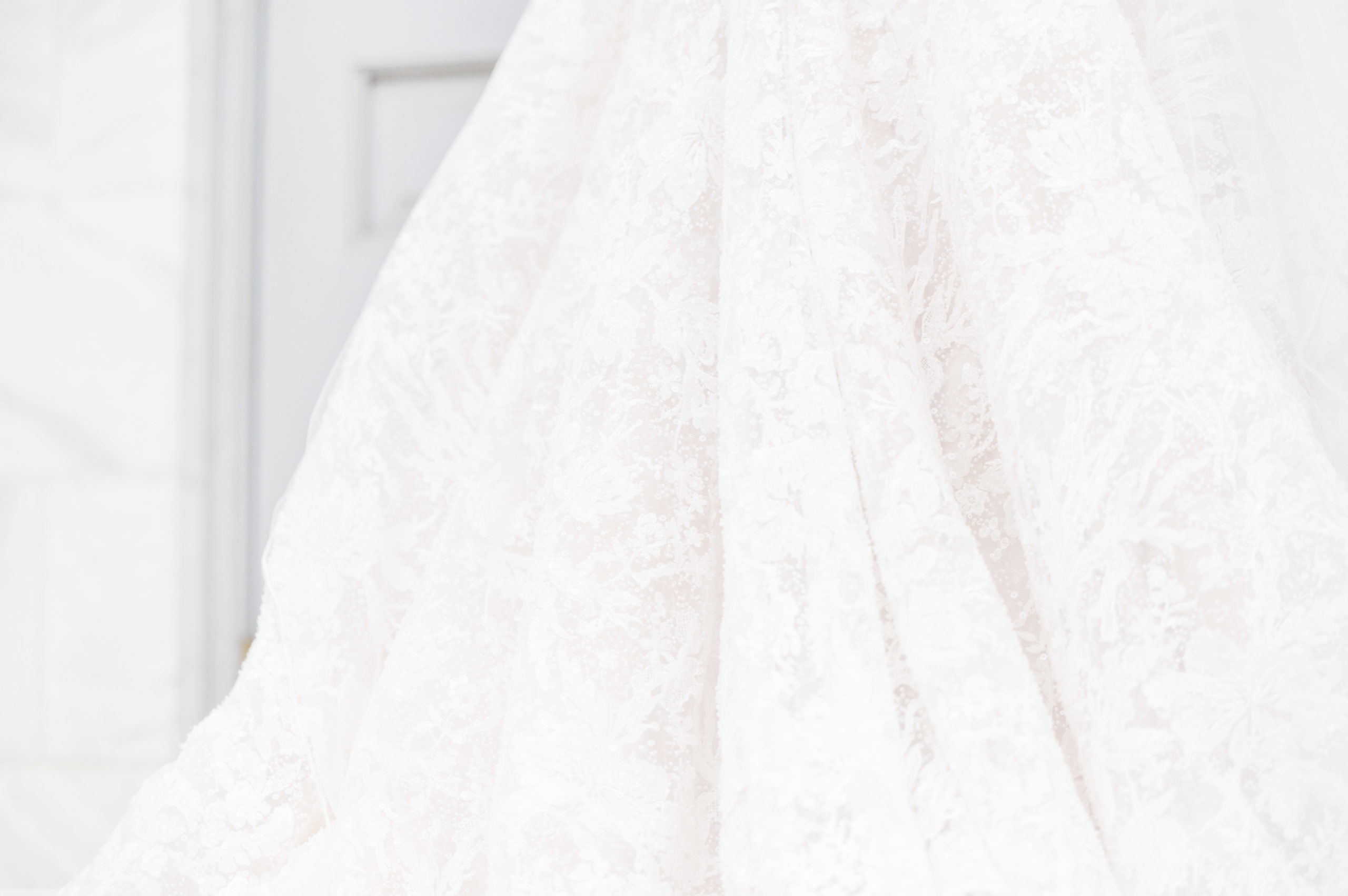 Lace detailing on bride's dress.